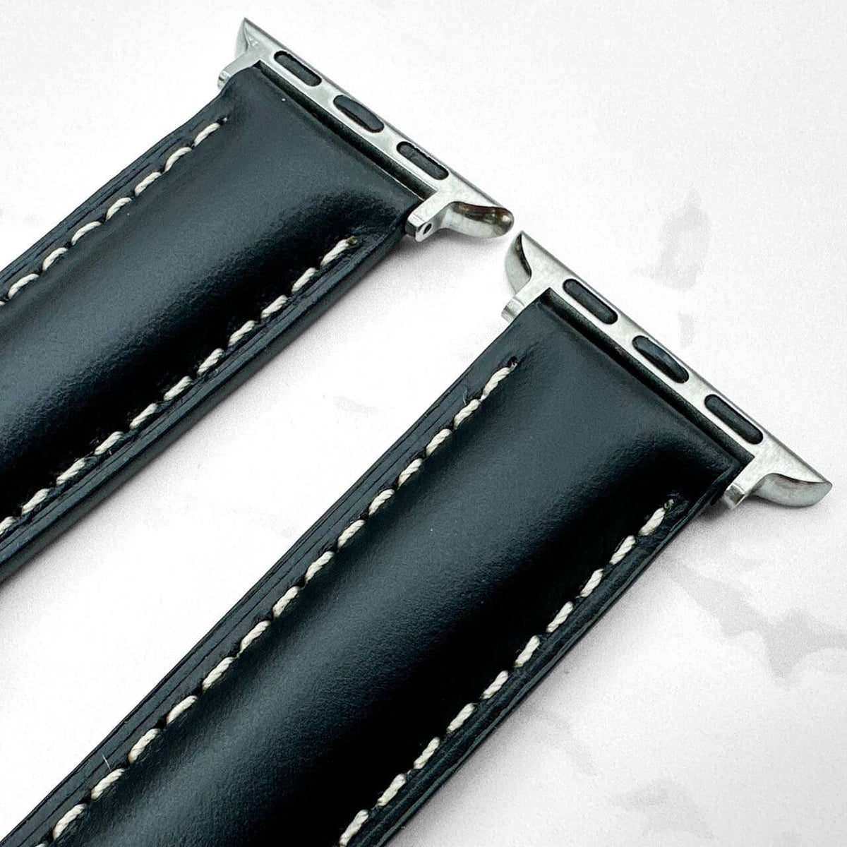 Oil Wax Cowhide Leather Watch Strap For Apple Watch In Black 3