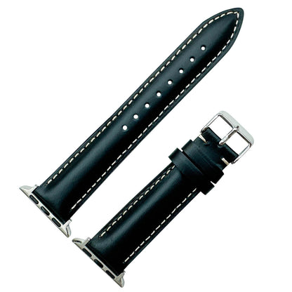 Oil Wax Cowhide Leather Watch Strap For Apple Watch In Black The Thrifty Gentleman