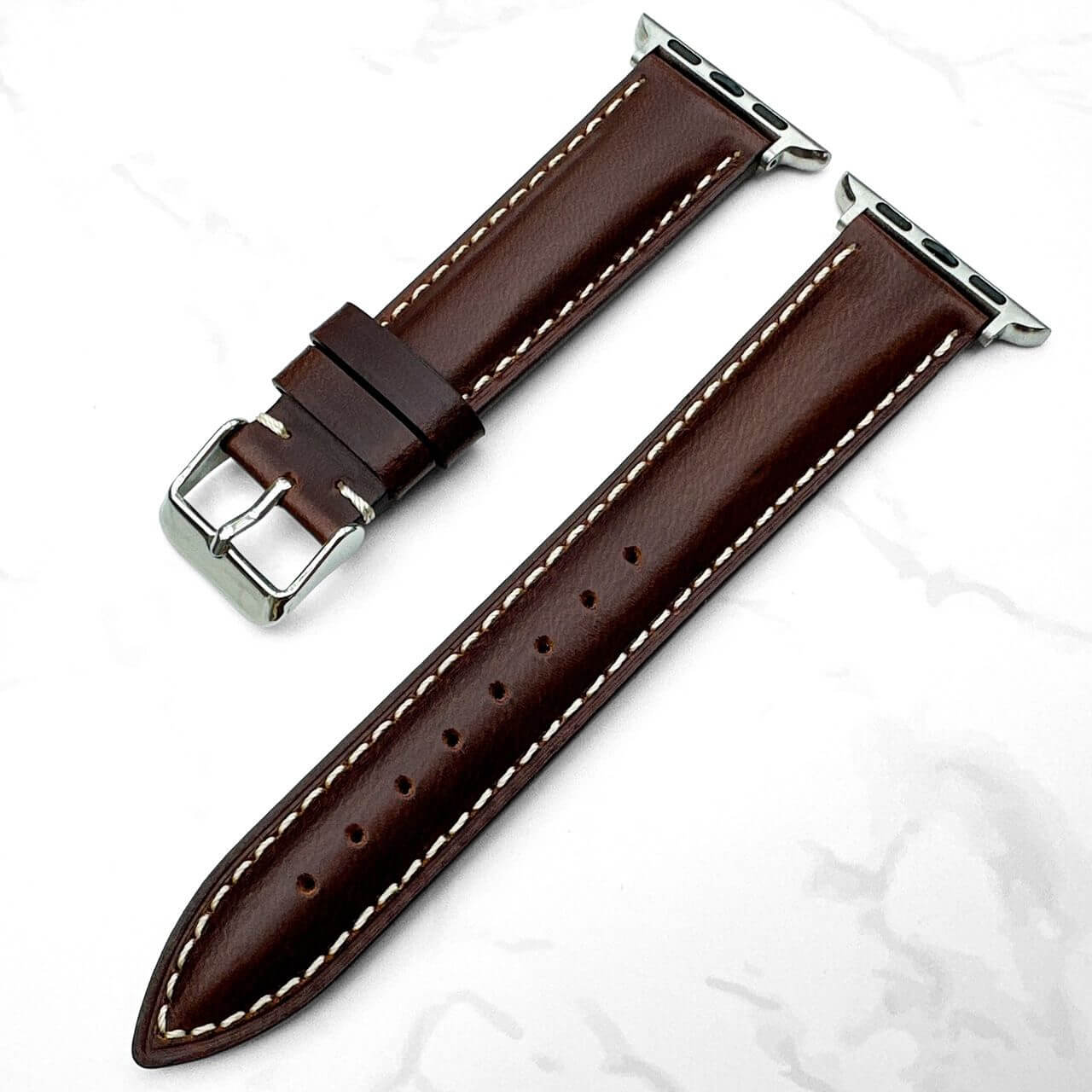 Oil Wax Cowhide Leather Watch Strap For Apple Watch In Dark Brown 2