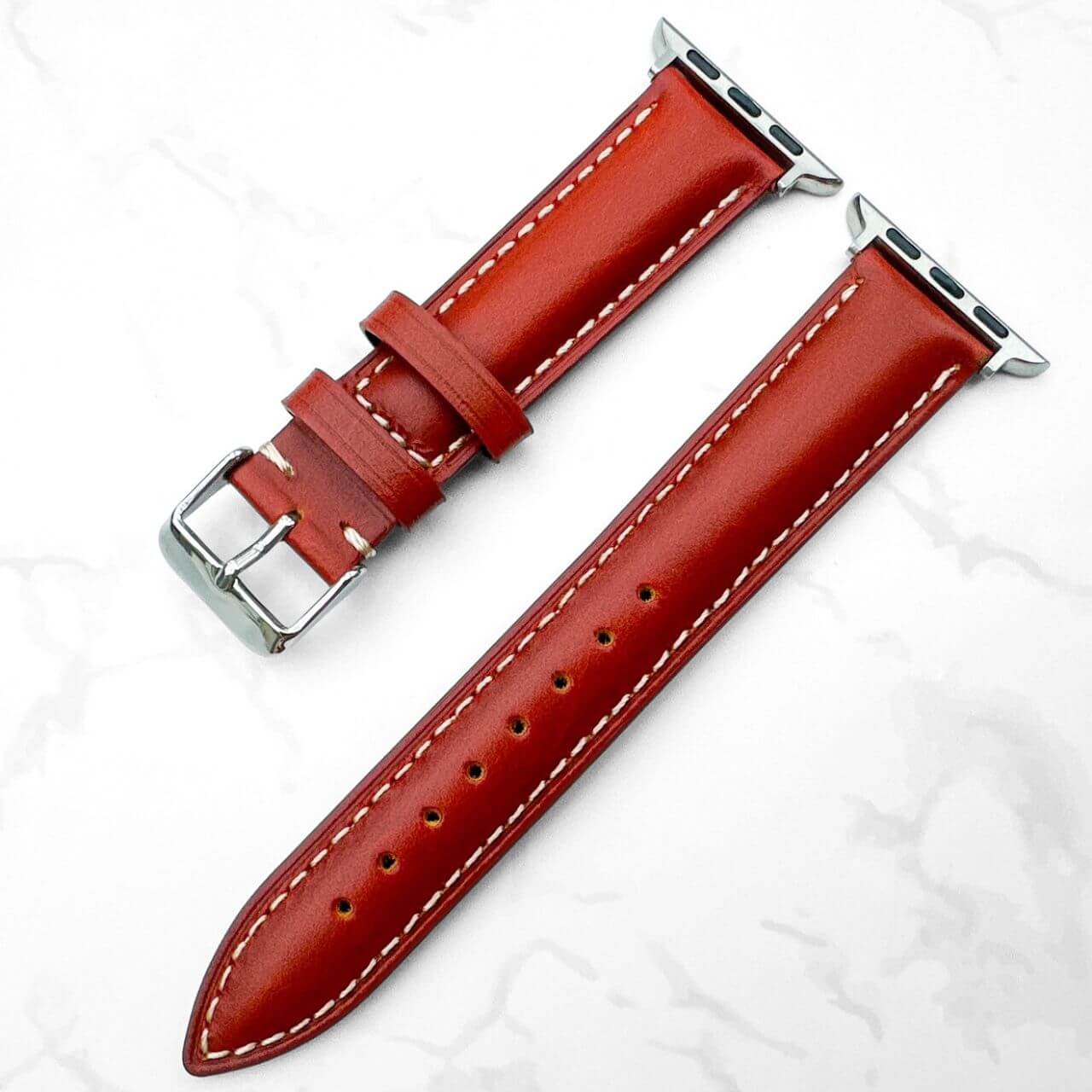 Oil Wax Cowhide Leather Watch Strap For Apple Watch In Red Brown 2