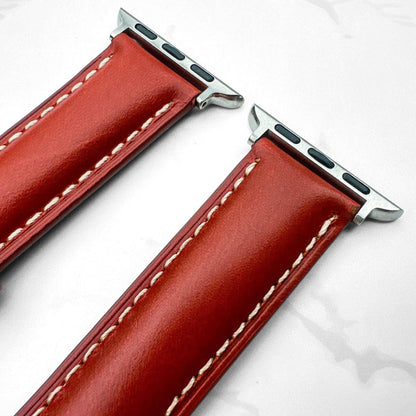 Oil Wax Cowhide Leather Watch Strap For Apple Watch In Red Brown 3