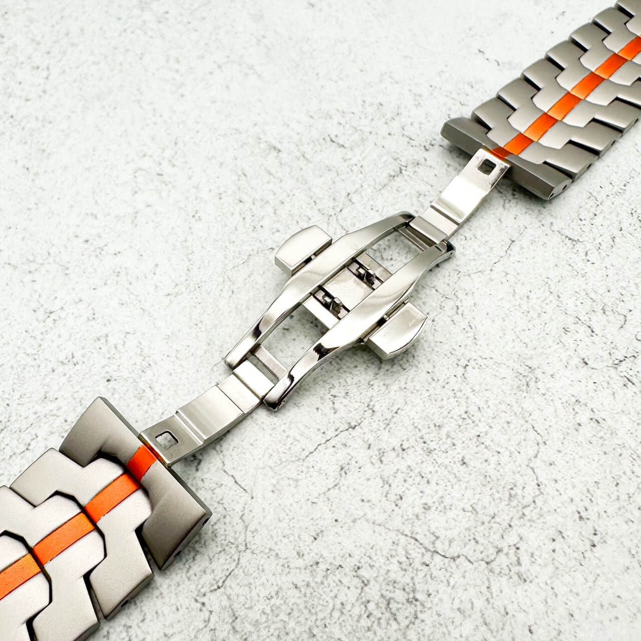 Premium Titanium Strap For Apple Watch In Silver And Orange 2