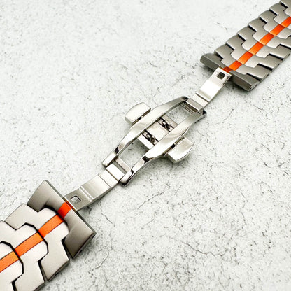 Premium Titanium Strap For Apple Watch In Silver And Orange 2