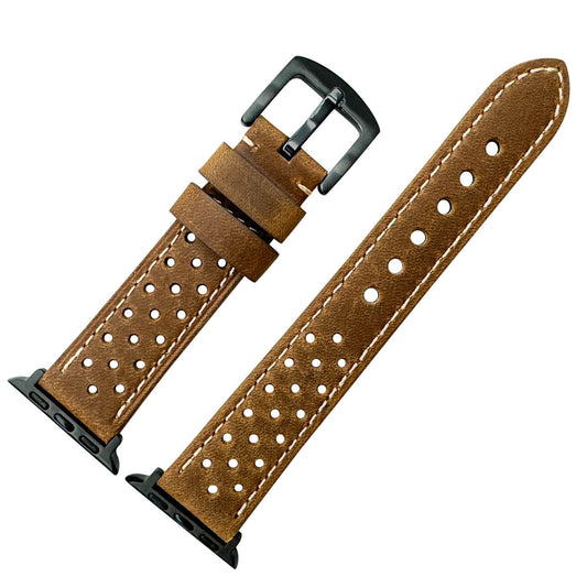 Rally Racing Leather Watch Strap For Apple Watch In Coffee Brown The Thrifty Gentleman