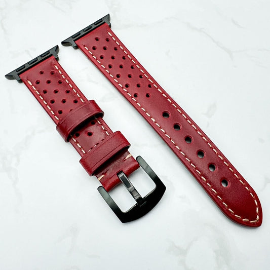 Rally Racing Leather Watch Strap For Apple Watch In Red 2