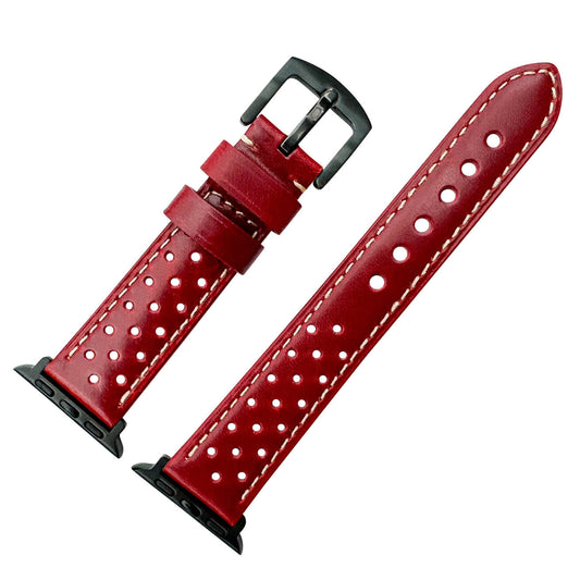 Rally Racing Leather Watch Strap For Apple Watch In Red The Thrifty Gentleman