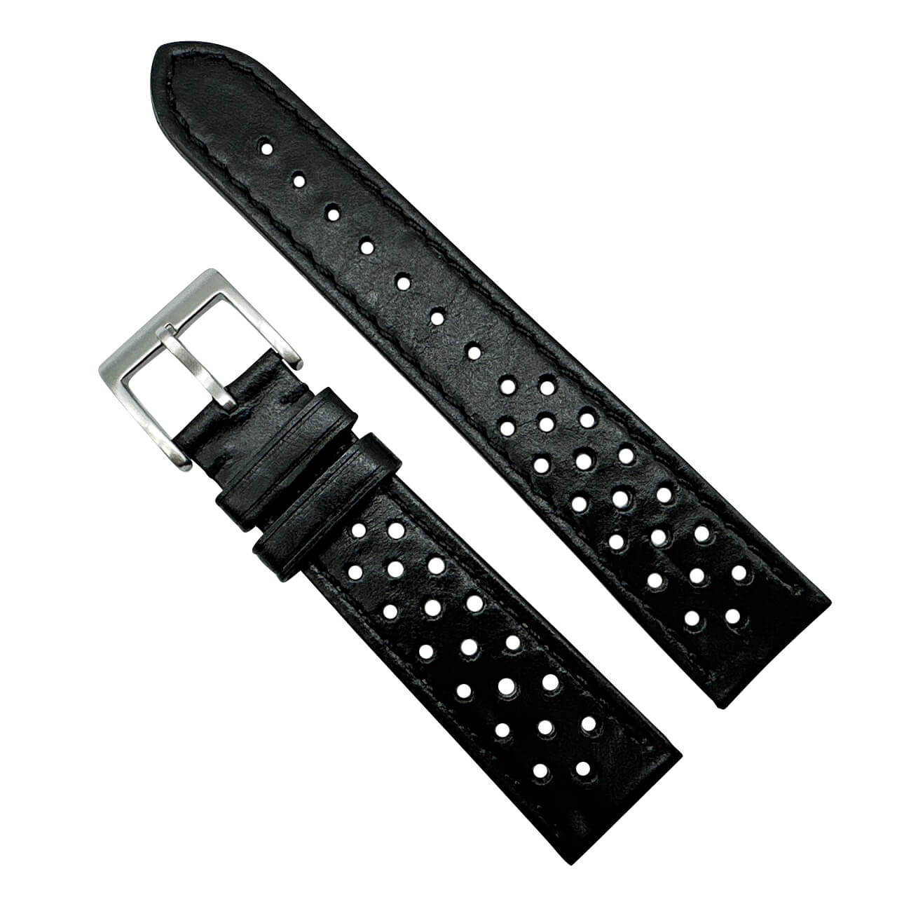 Rally Racing Perforated Cowhide Leather Watch Strap Black 1