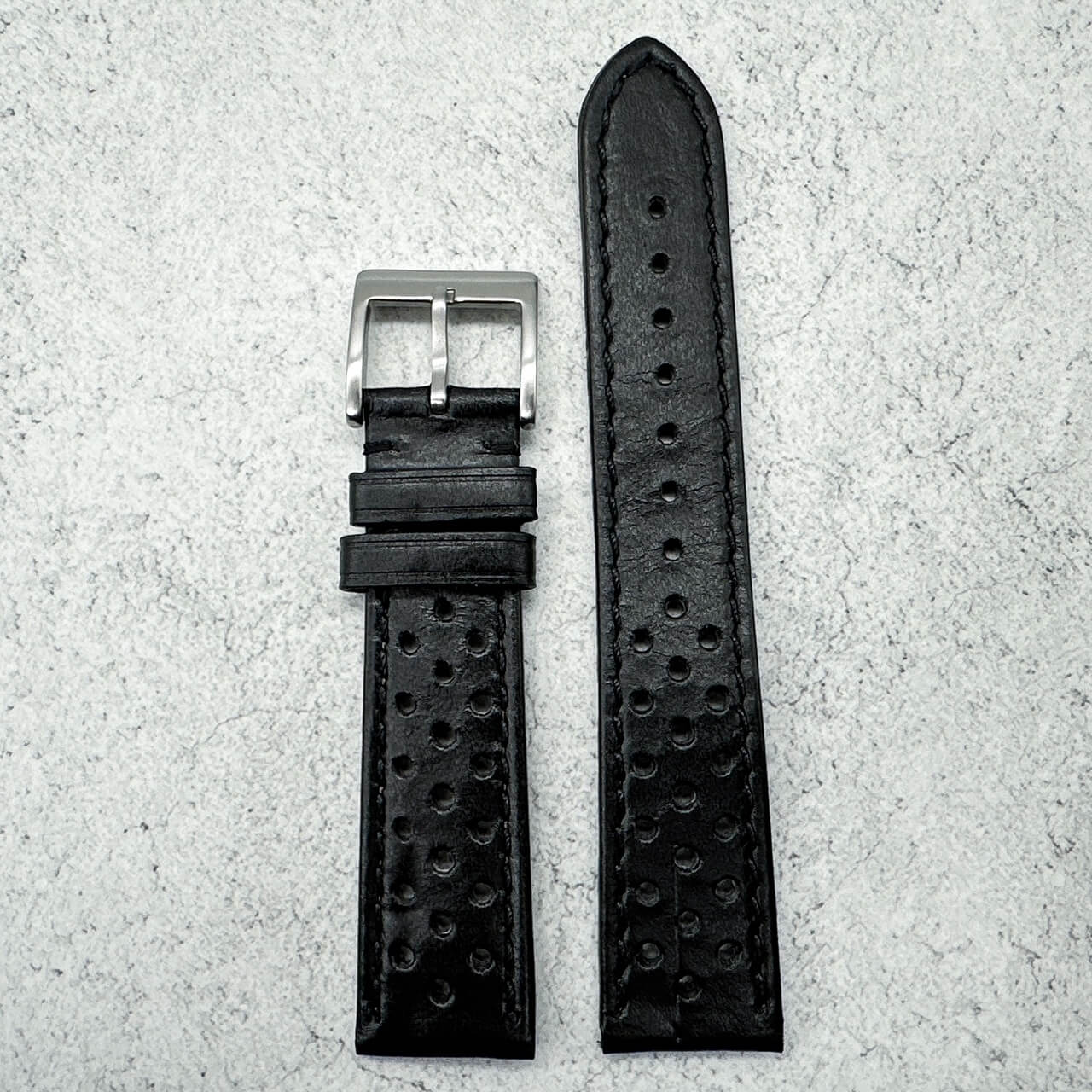 Rally Racing Perforated Cowhide Leather Watch Strap Black 2