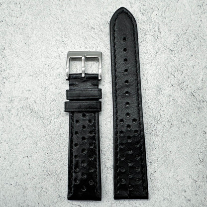 Rally Racing Perforated Cowhide Leather Watch Strap Black 2