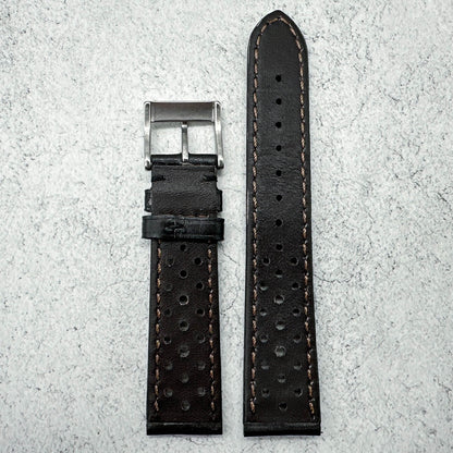 Rally Racing Perforated Cowhide Leather Watch Strap Black 3