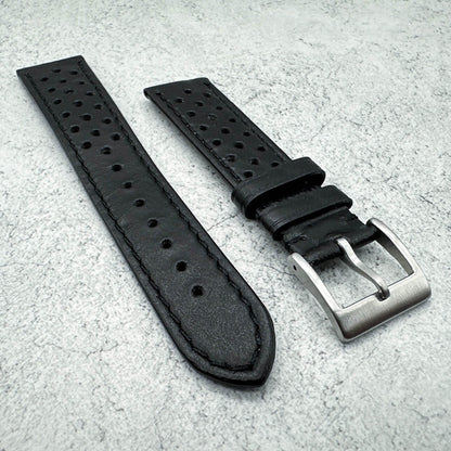 Rally Racing Perforated Cowhide Leather Watch Strap Black 4