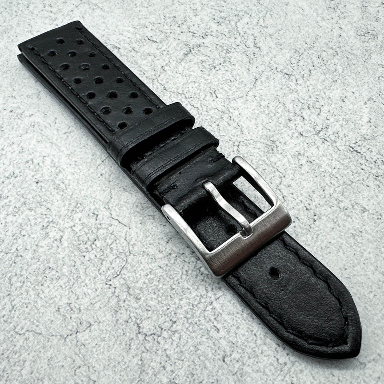 Rally Racing Perforated Cowhide Leather Watch Strap Black 5