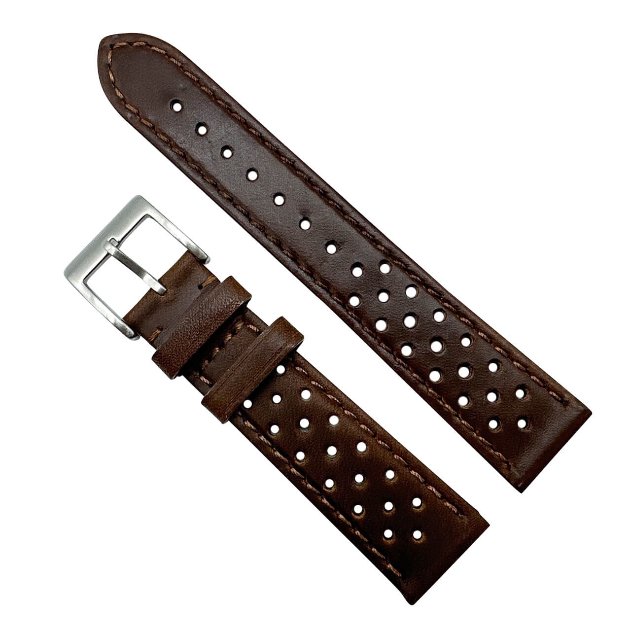 Rally Racing Perforated Cowhide Leather Watch Strap Dark Brown 1