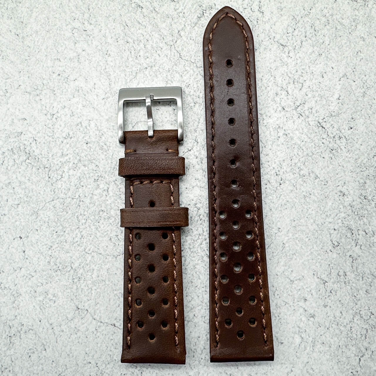 Rally Racing Perforated Cowhide Leather Watch Strap Dark Brown 2