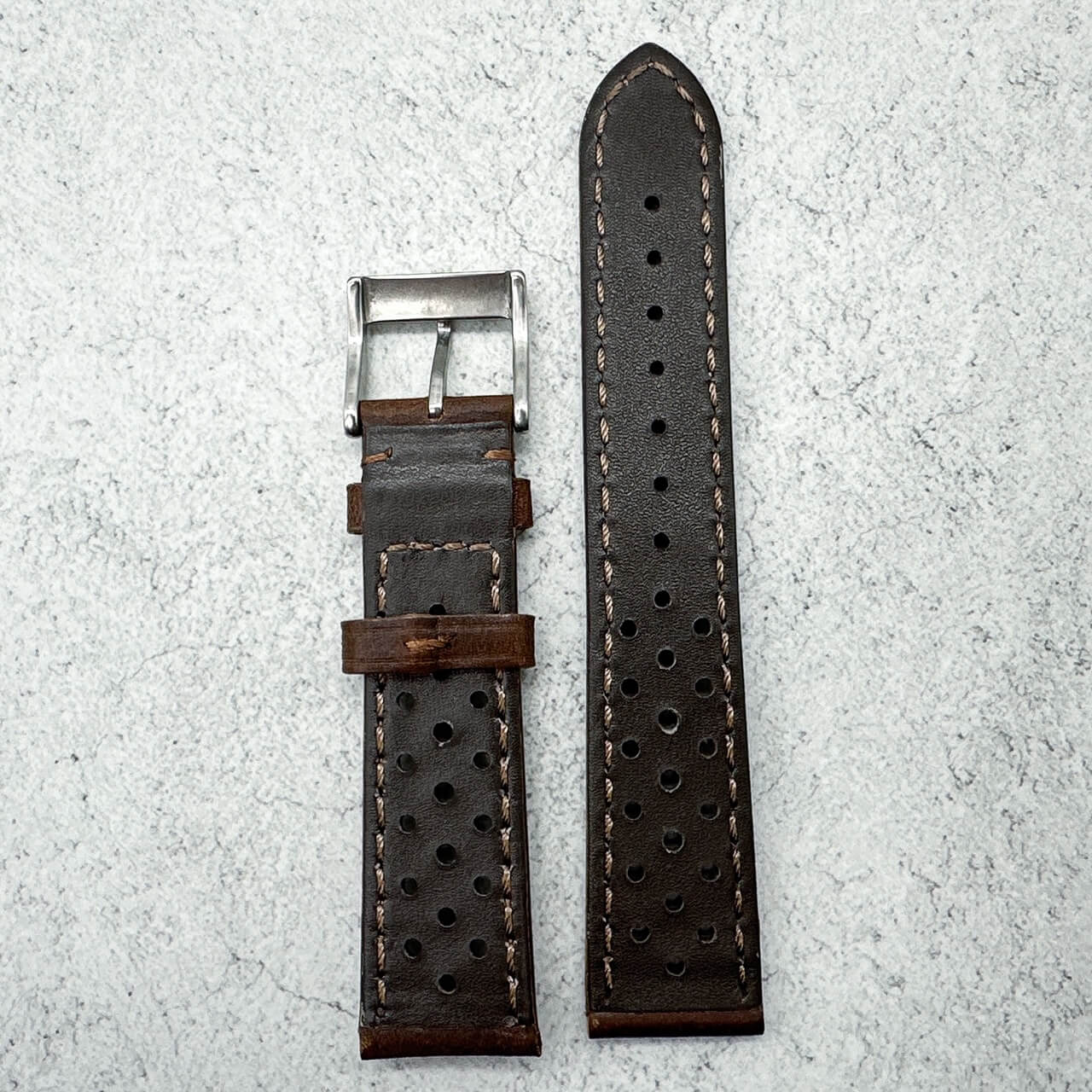 Rally Racing Perforated Cowhide Leather Watch Strap Dark Brown 3