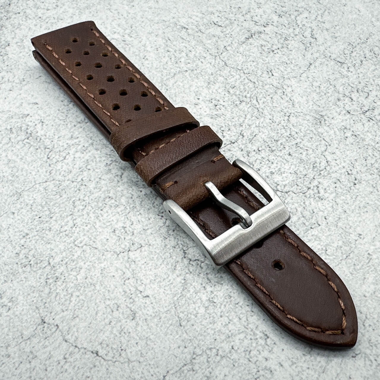 Rally Racing Perforated Cowhide Leather Watch Strap Dark Brown 5