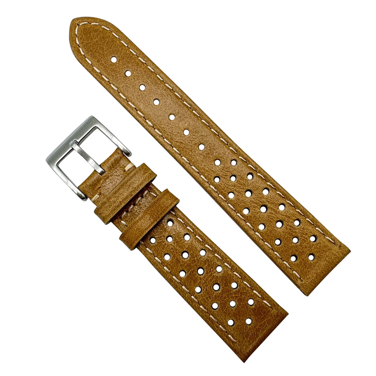 Rally Racing Perforated Cowhide Leather Watch Strap Yellow Brown 1