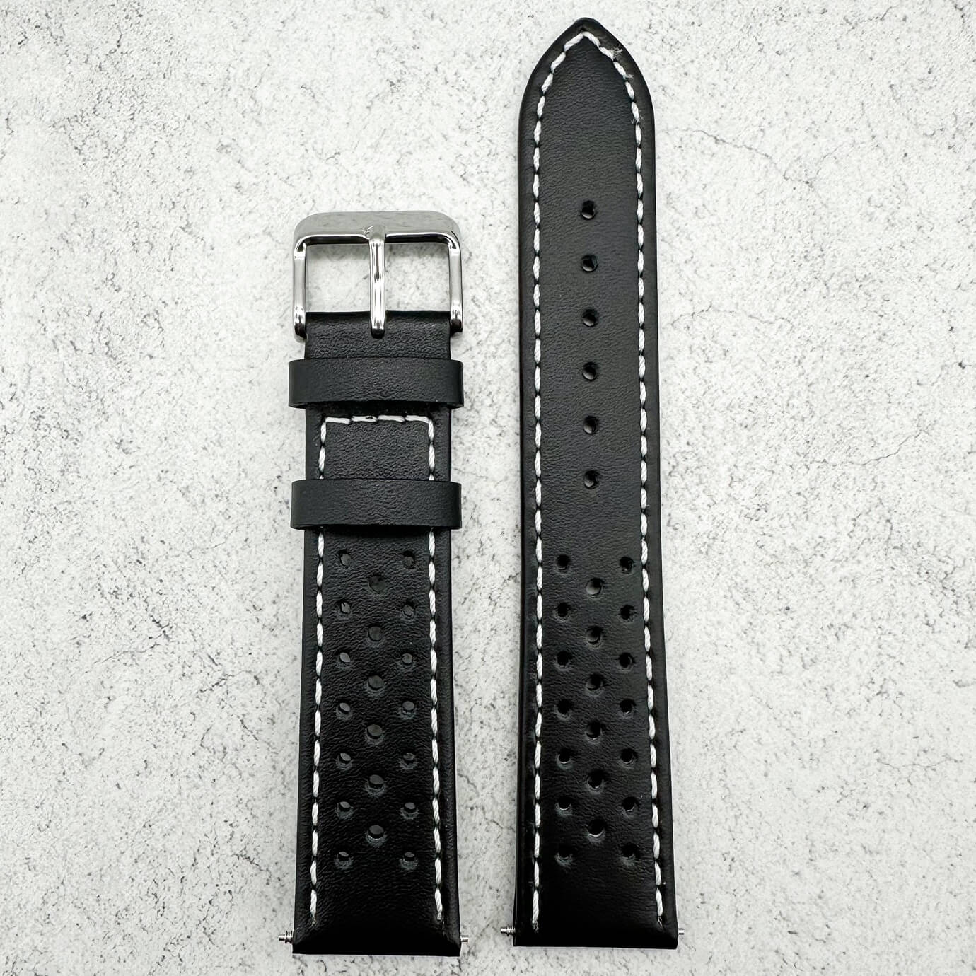 Rally Sports Olympic Themed Perforated Leather Watch Strap 18mm 20mm 22mm Black 2