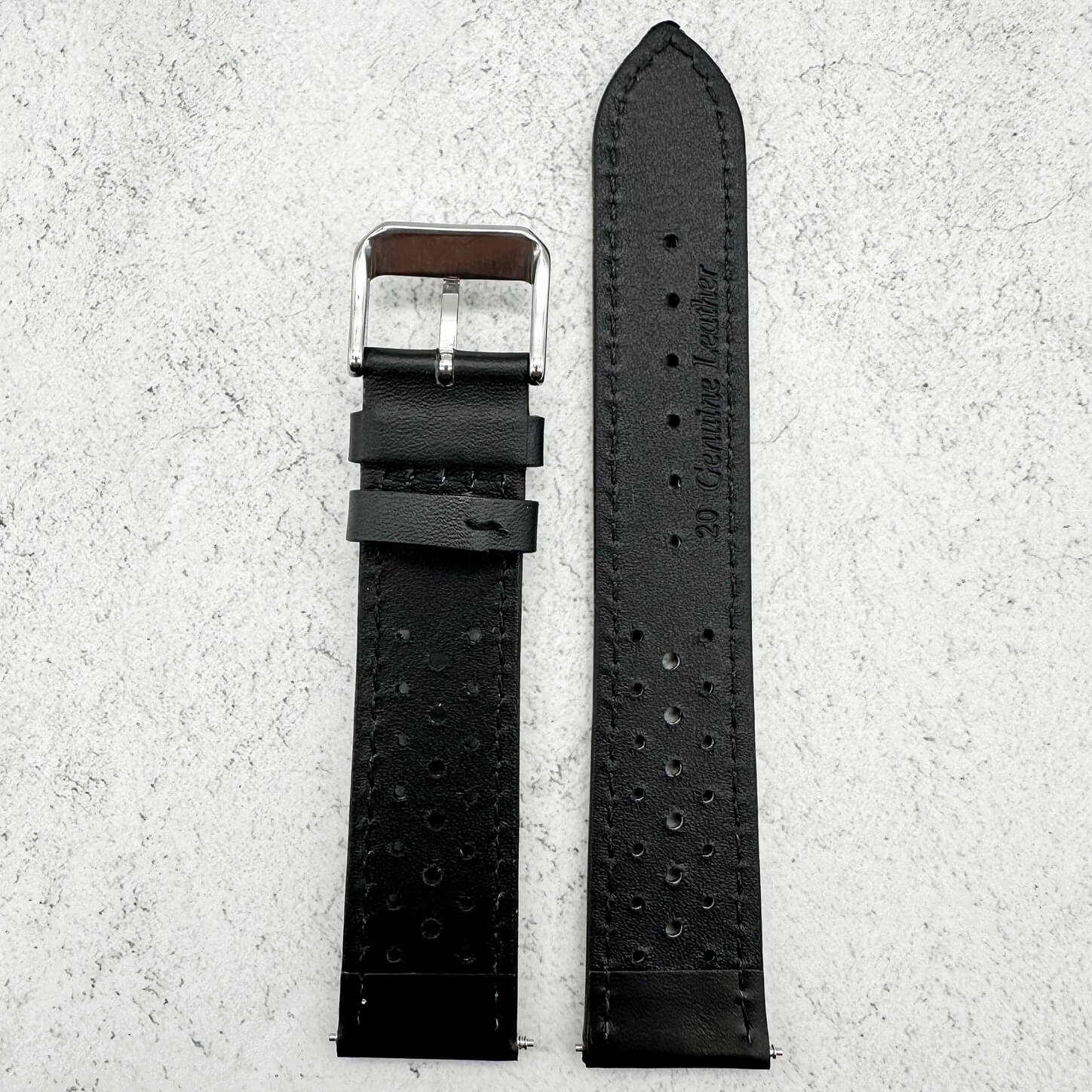 Rally Sports Olympic Themed Perforated Leather Watch Strap 18mm 20mm 22mm Black 3