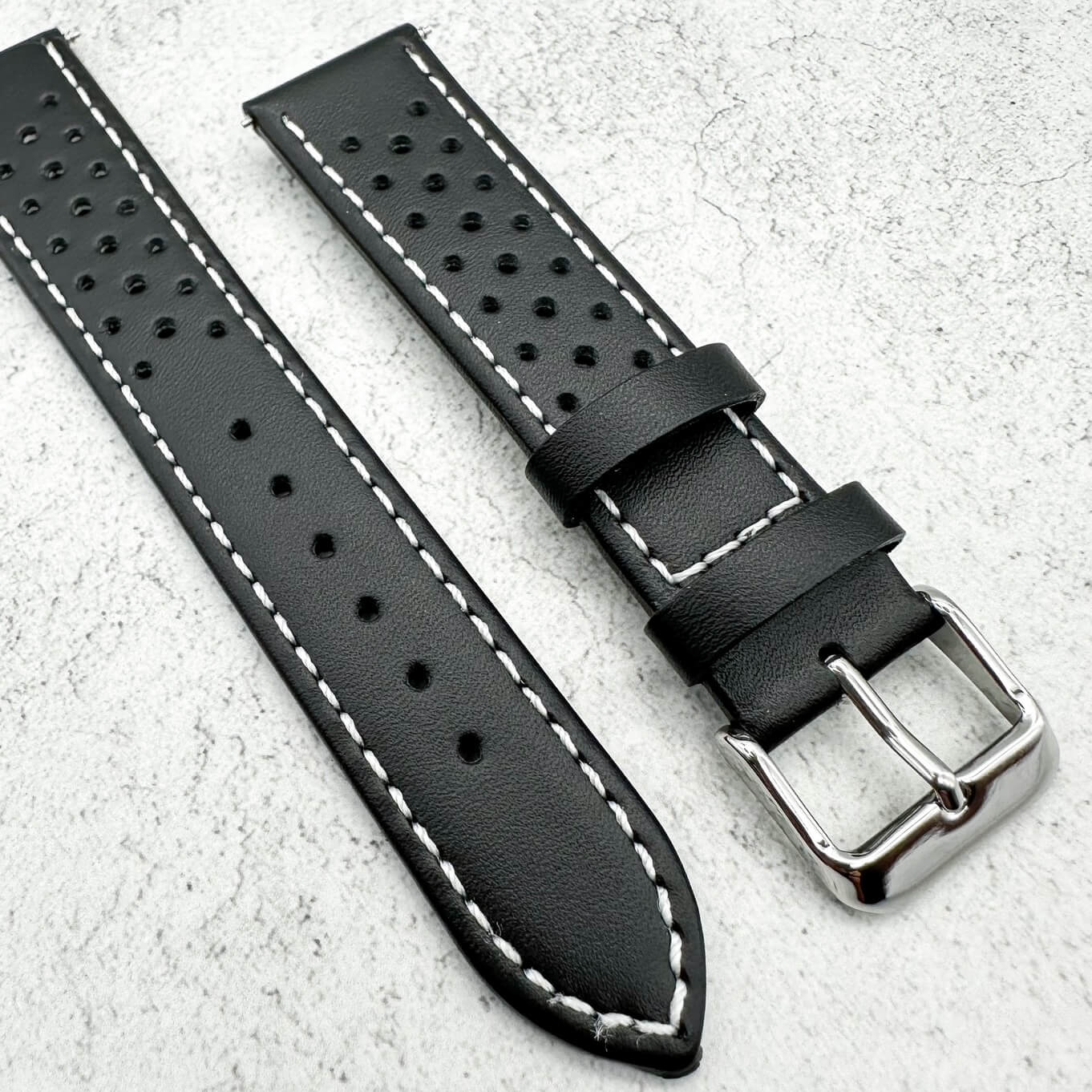 Rally Sports Olympic Themed Perforated Leather Watch Strap 18mm 20mm 22mm Black 4