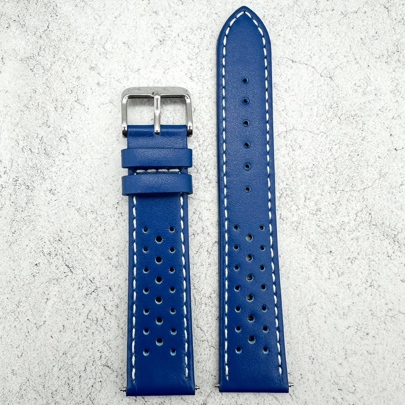 Rally Sports Olympic Themed Perforated Leather Watch Strap 18mm 20mm 22mm Blue 2