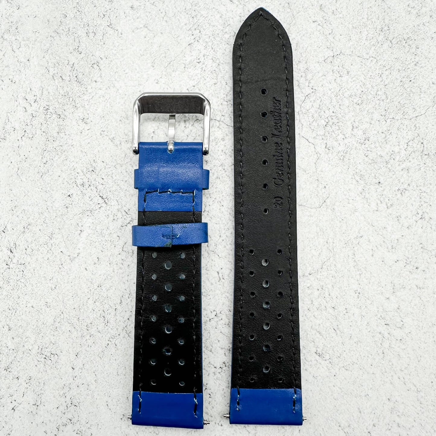 Rally Sports Olympic Themed Perforated Leather Watch Strap 18mm 20mm 22mm Blue 3