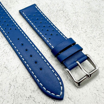 Rally Sports Olympic Themed Perforated Leather Watch Strap 18mm 20mm 22mm Blue 4