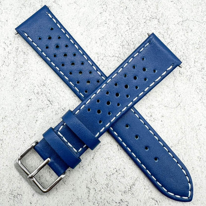 Rally Sports Olympic Themed Perforated Leather Watch Strap 18mm 20mm 22mm Blue 5