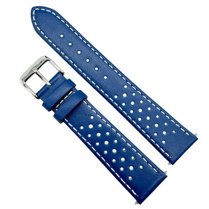 Rally Sports Olympic Themed Perforated Leather Watch Strap 18mm 20mm 22mm Blue The Thrifty Gentleman