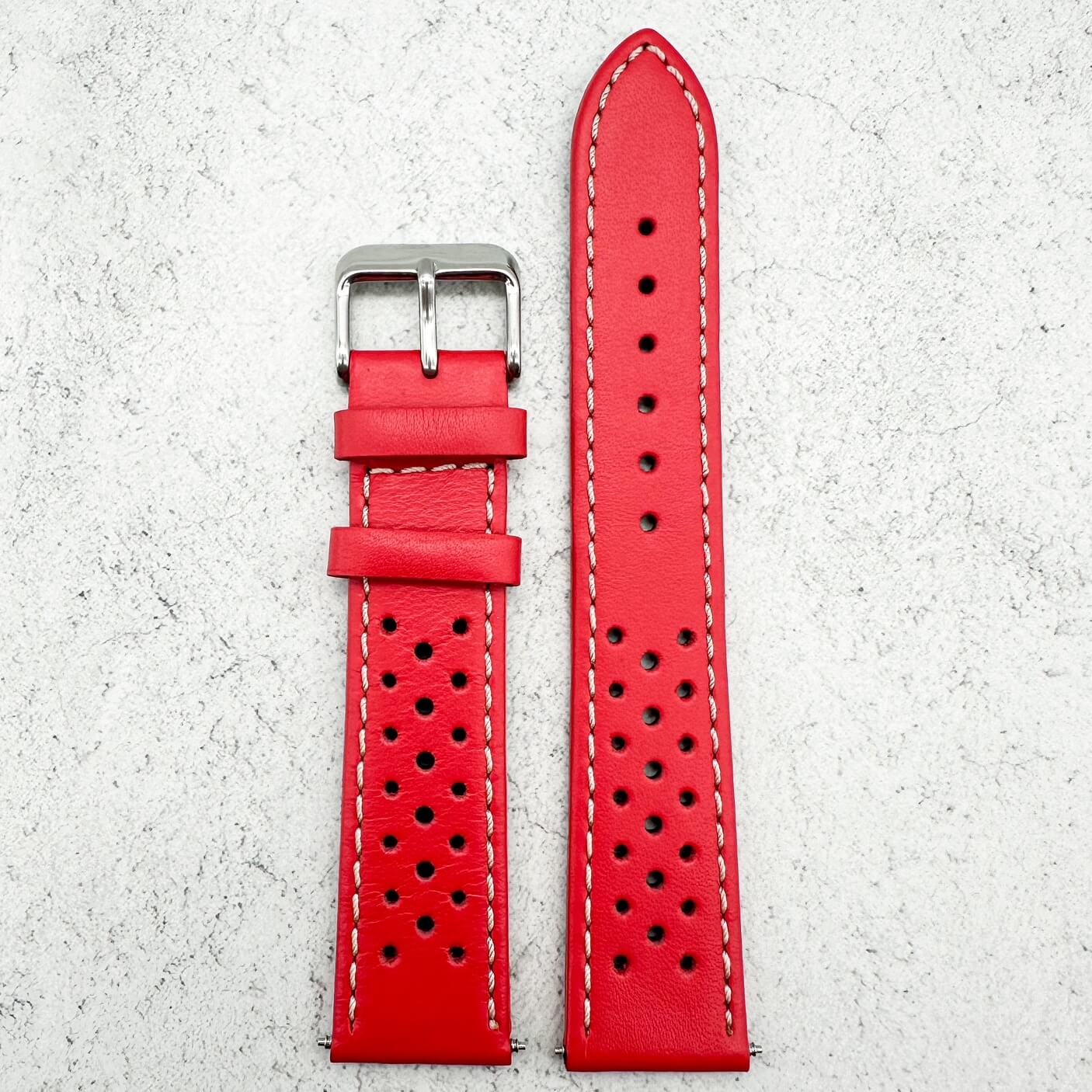 Rally Sports Olympic Themed Perforated Leather Watch Strap 18mm 20mm 22mm Red 2