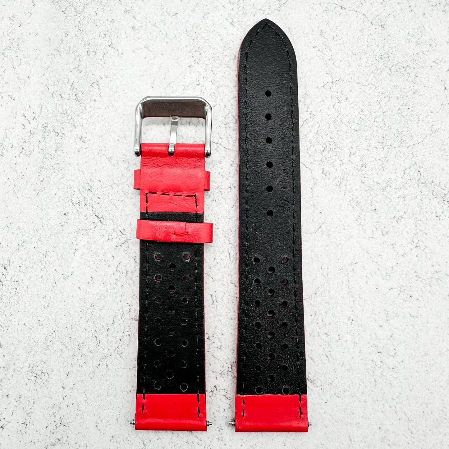 Rally Sports Olympic Themed Perforated Leather Watch Strap 18mm 20mm 22mm Red 3