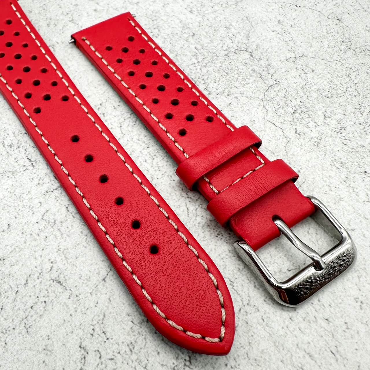 Rally Sports Olympic Themed Perforated Leather Watch Strap 18mm 20mm 22mm Red 4