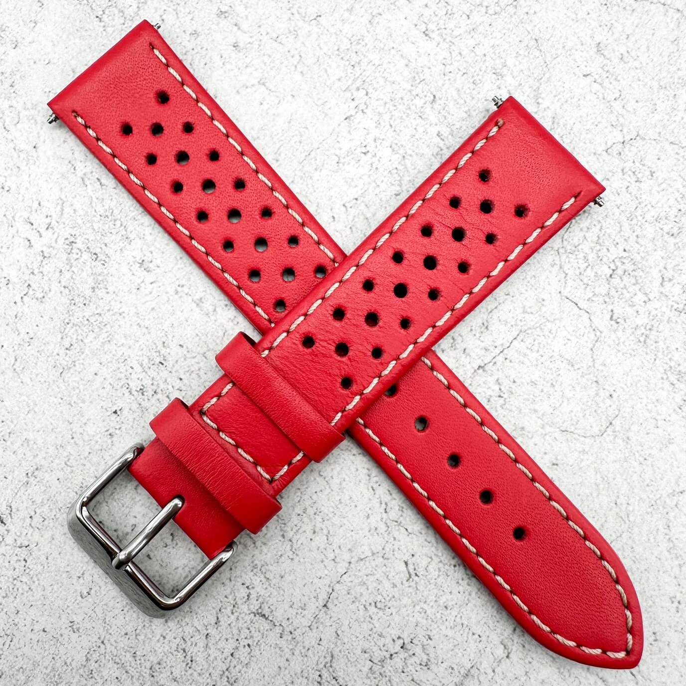 Rally Sports Olympic Themed Perforated Leather Watch Strap 18mm 20mm 22mm Red 5