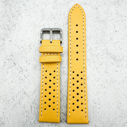 Rally Sports Olympic Themed Perforated Leather Watch Strap 18mm 20mm 22mm Yellow 2