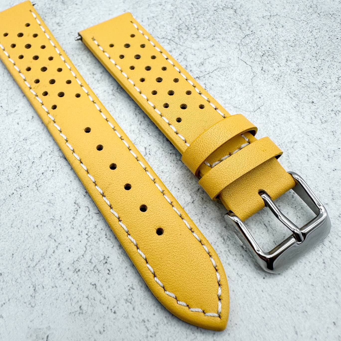 Rally Sports Olympic Themed Perforated Leather Watch Strap 18mm 20mm 22mm Yellow 4