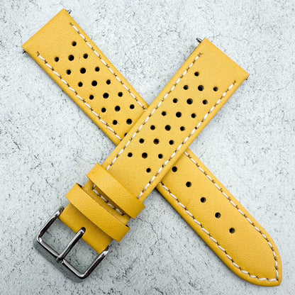 Rally Sports Olympic Themed Perforated Leather Watch Strap 18mm 20mm 22mm Yellow 5