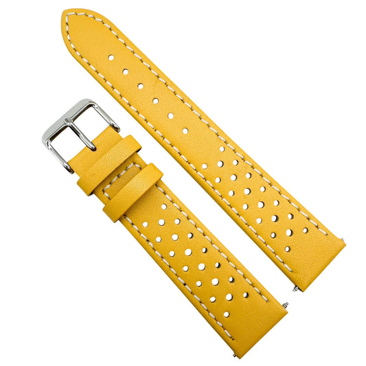 Rally Sports Olympic Themed Perforated Leather Watch Strap 18mm 20mm 22mm Yellow The Thrifty Gentleman