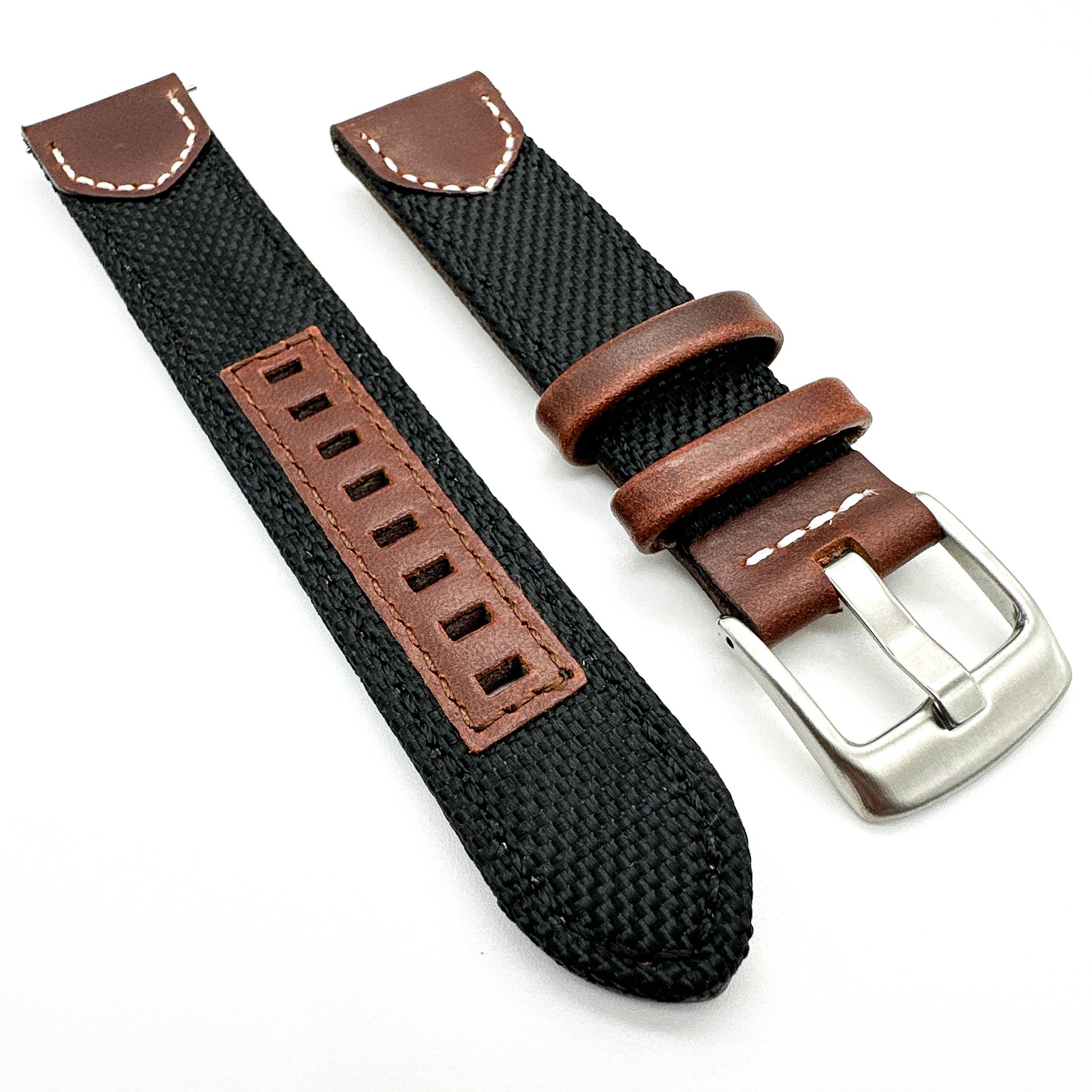 Sailcloth Nylon Leather Hybrid Watch Strap Black 2