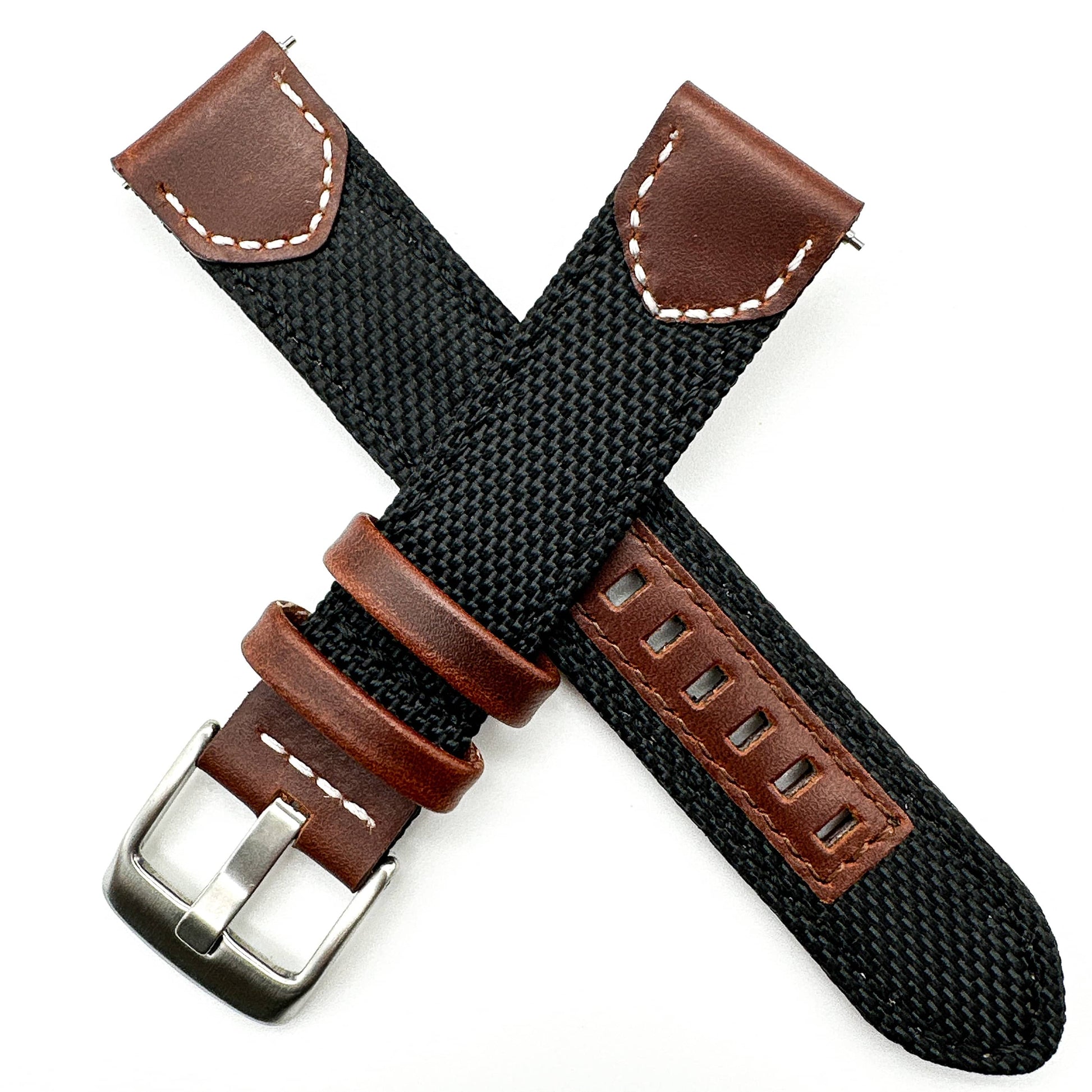 Sailcloth Nylon Leather Hybrid Watch Strap Black 3
