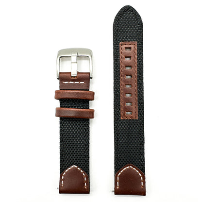 Sailcloth Nylon Leather Hybrid Watch Strap Black 4