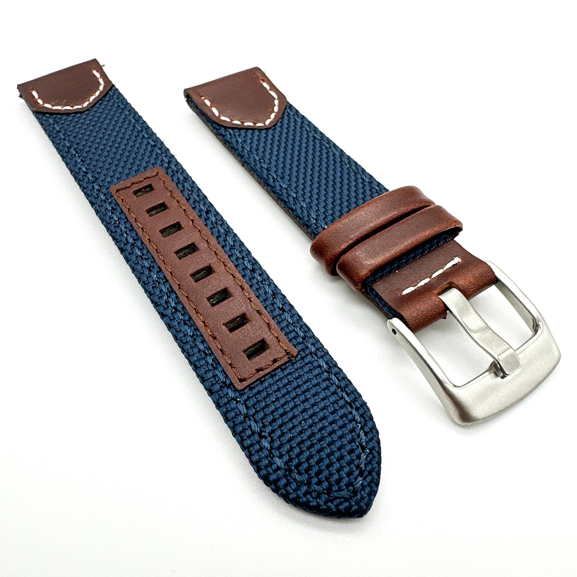 Sailcloth Nylon Leather Hybrid Watch Strap Blue 2