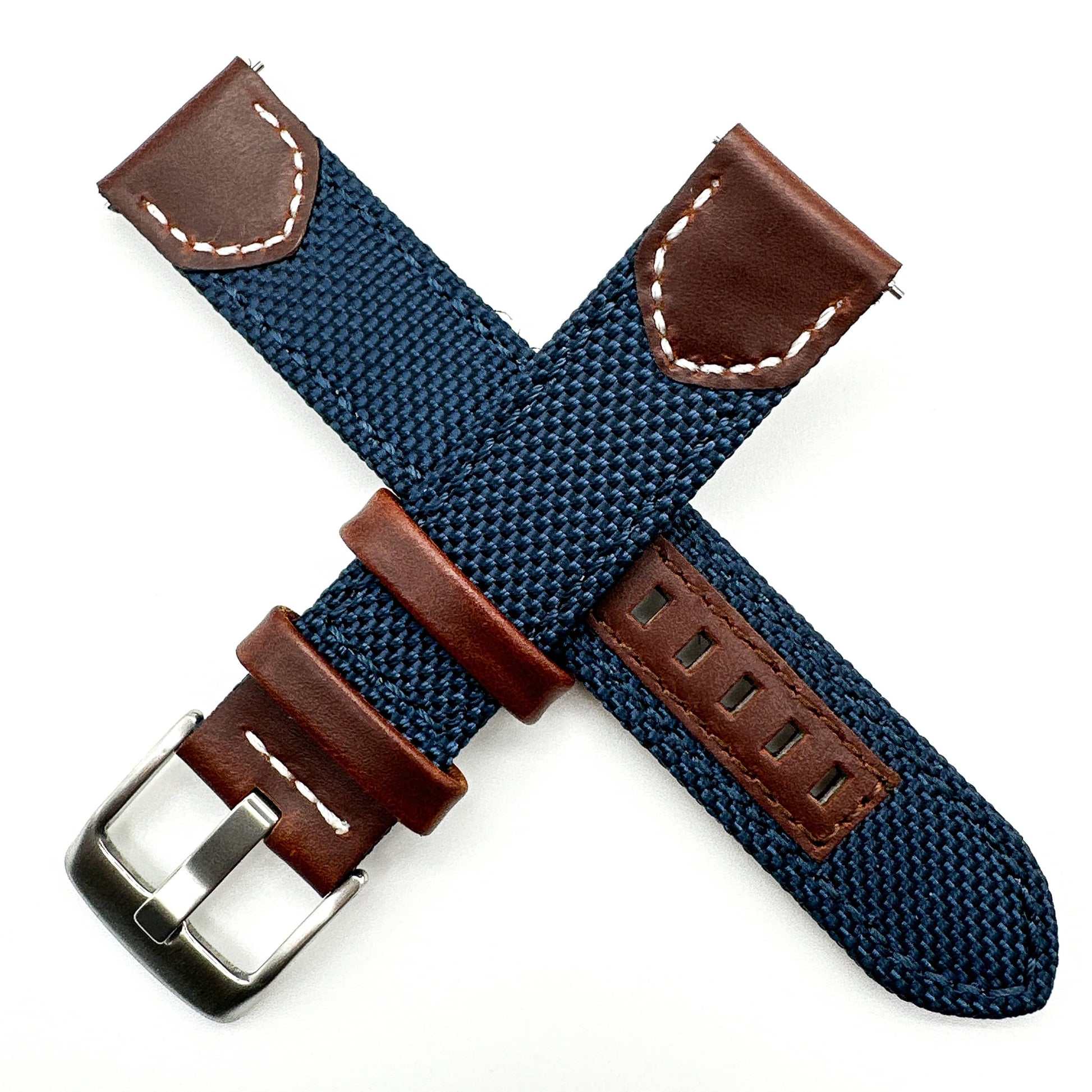 Sailcloth Nylon Leather Hybrid Watch Strap Blue 3