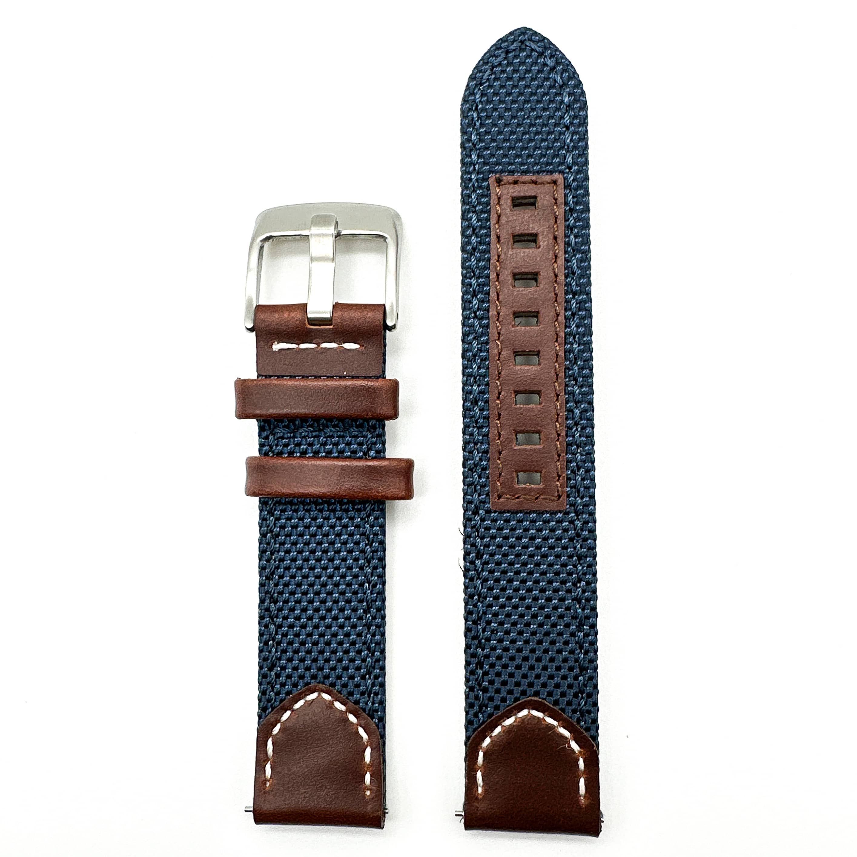 Sailcloth Nylon Leather Hybrid Watch Strap - Blue