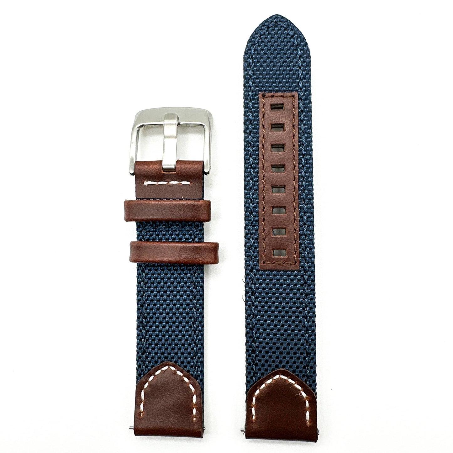 Sailcloth Nylon Leather Hybrid Watch Strap Blue 4