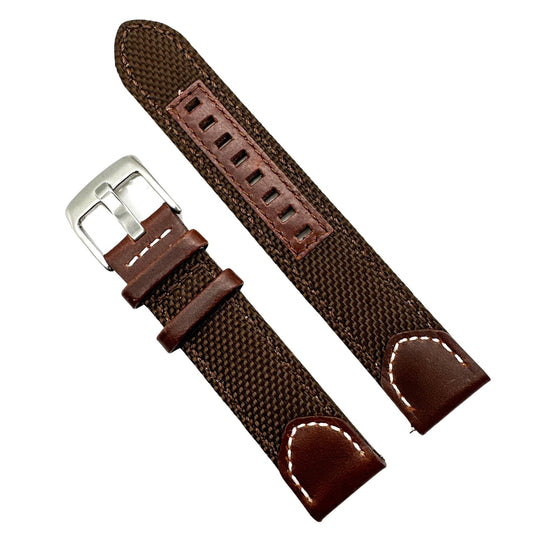 Sailcloth Nylon Leather Hybrid Watch Strap Brown 1
