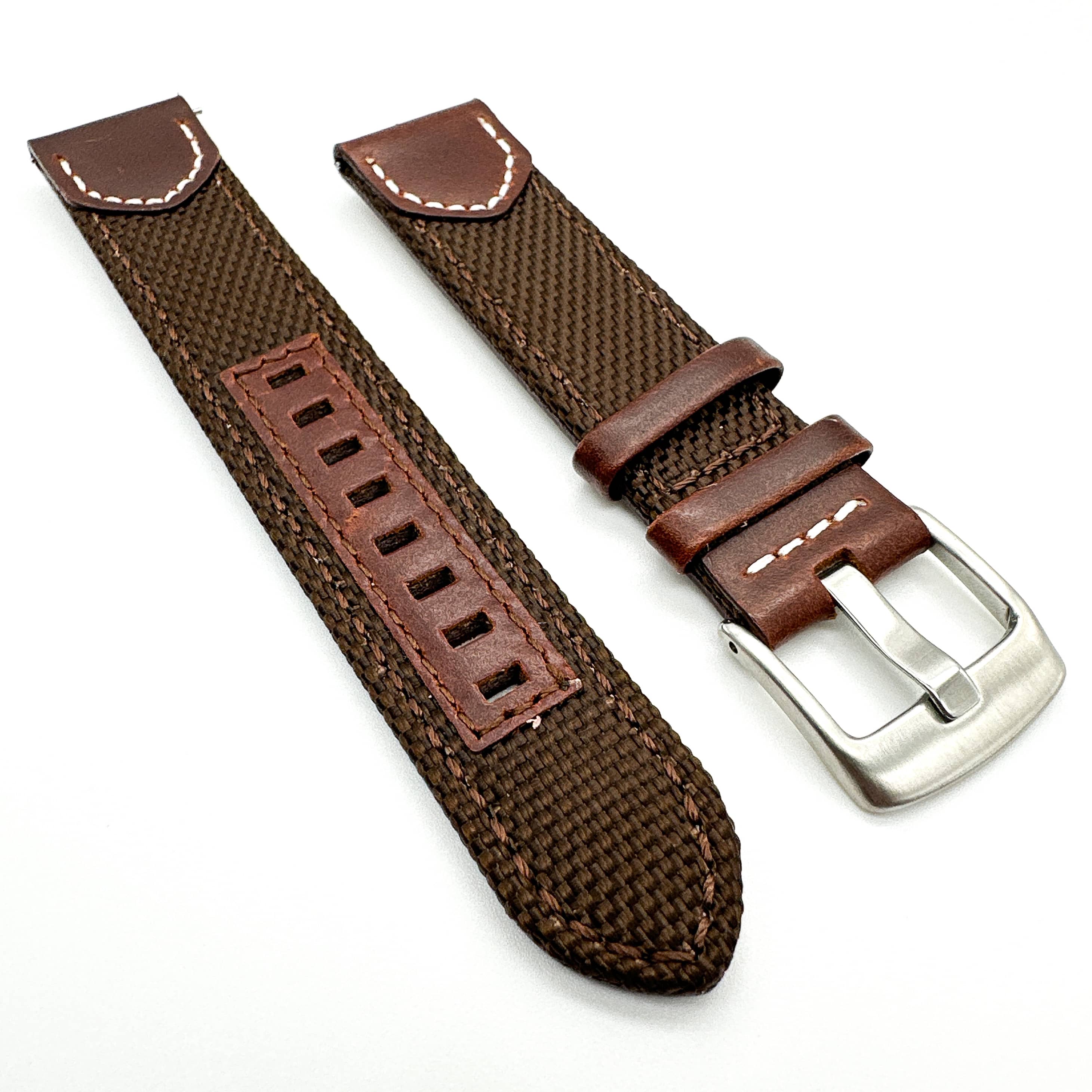 tonjett high quality multicolor nylon sailcloth watch... Sailcloth Nylon Leather Hybrid Watch Strap - Brown