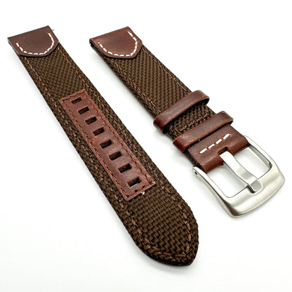Sailcloth Nylon Leather Hybrid Watch Strap Brown 2