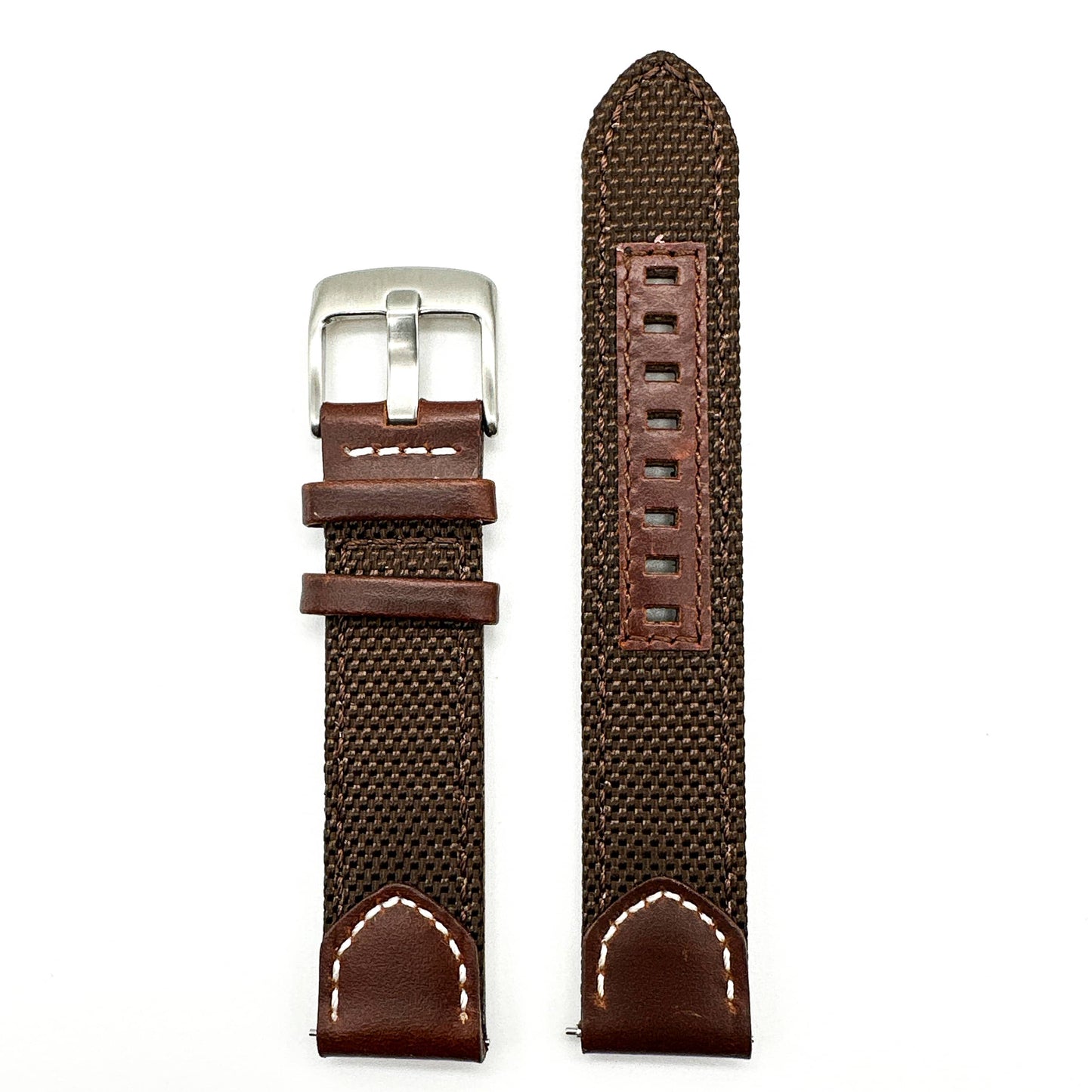Sailcloth Nylon Leather Hybrid Watch Strap Brown 4