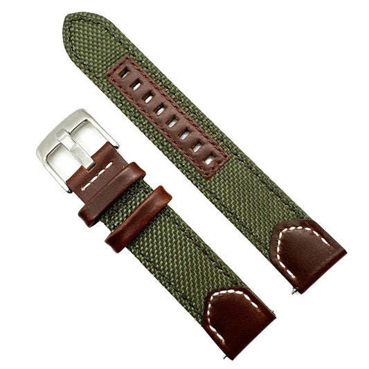 Sailcloth Nylon Leather Hybrid Watch Strap Green 1