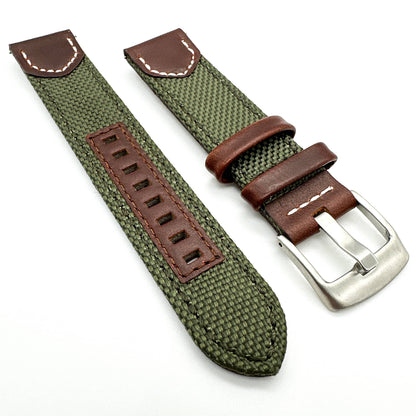 Sailcloth Nylon Leather Hybrid Watch Strap Green 2